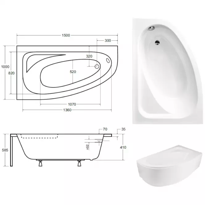 Vaňa Cornea Comfort 150/100 ľavá
