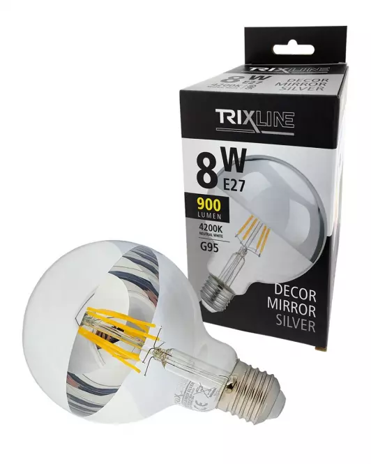 Žiarovka FL LED G95 8W E27 4200K Half Silver,3