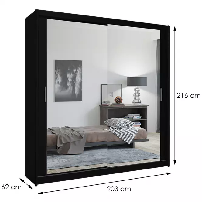 Skriňa Lux 203 čierna + 2 x Zrkadlo