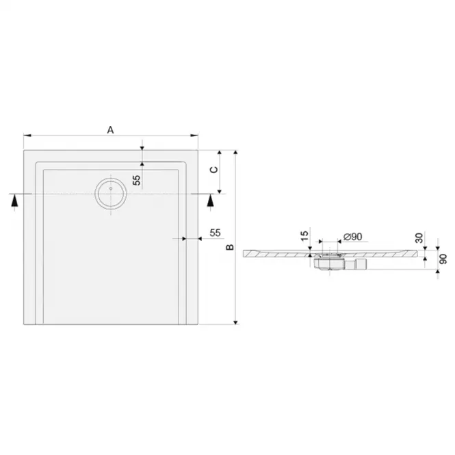 Sprchová vanička B-M/SPACE S 130X130X1.5 BIEW,2