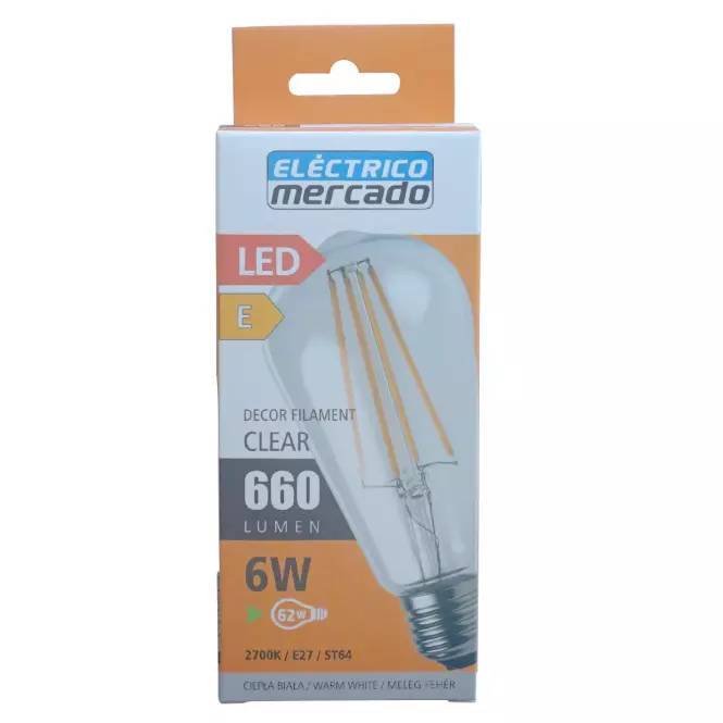 ŽIAROVKA FL ST64 6W / 660LM E27 230V 2700K ČISTÁ,3
