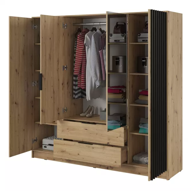 Skriňa Nelly 4d Zrkadlo Dub Artisan/Čierna,3