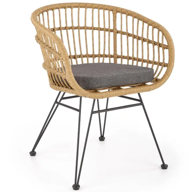 Stolička K456 Rattan/Tkanina/Kov Natural/Šedá