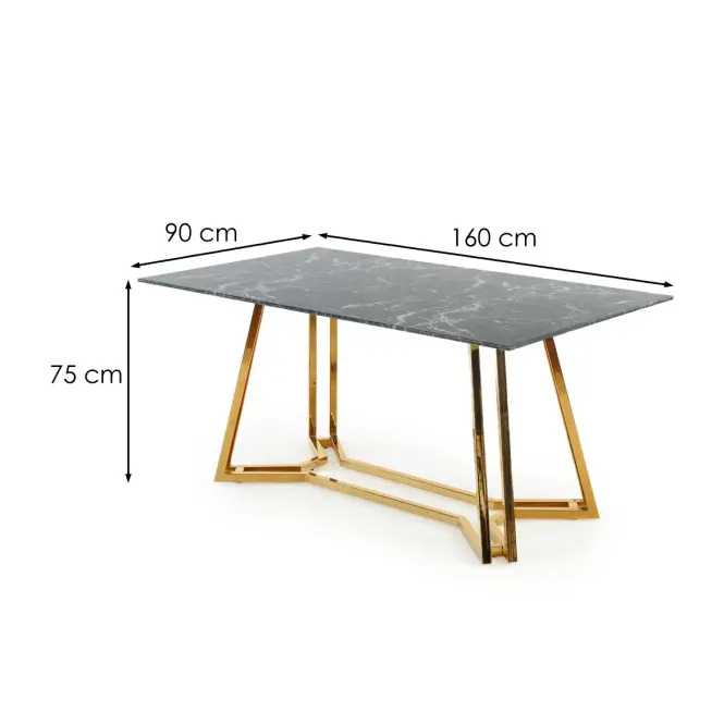 Stôl Konami 160 Sklo/Oceľ – Čierna/Zlatá,4