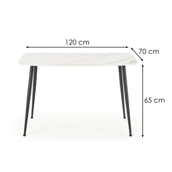 Stôl Marco 120x70 Sklo/Mdf/Oceľ – Biely/Čierna