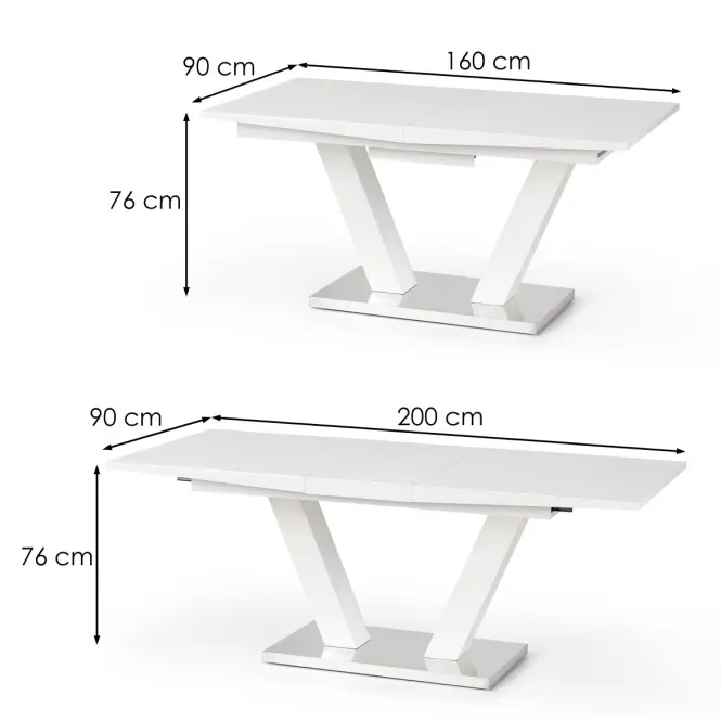 Rozkladací stôl Vision 160/200x90cm Mdf/Oceľ – Biely,3