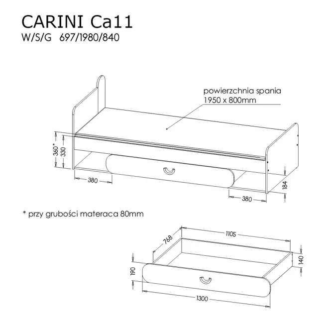 Posteľ Carini CA11 biela/svetlá grafitová,3