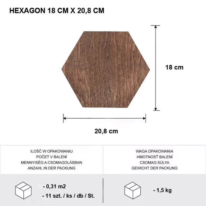 Šesťhranný Dekoratívny Panel Mahagón 18 cm,3
