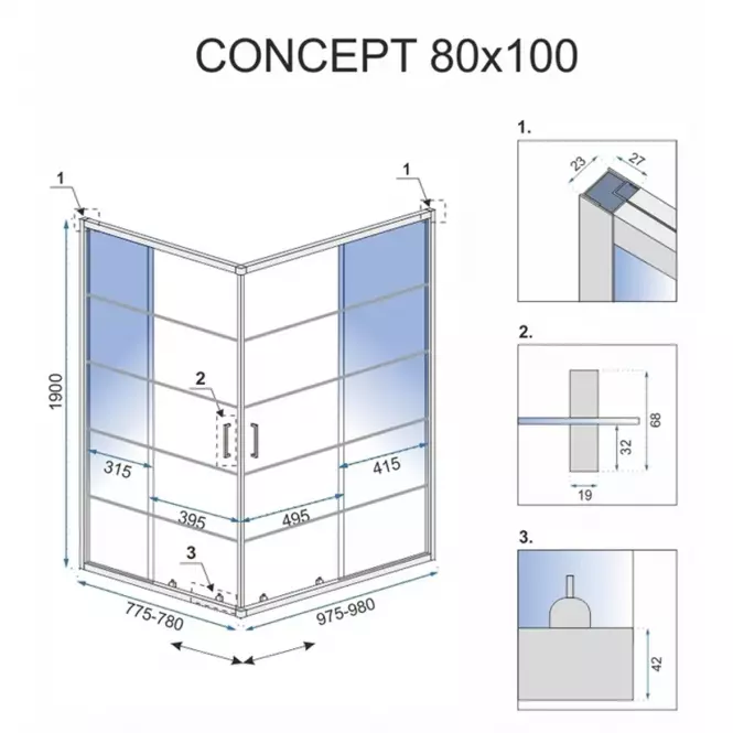 Sprchový kút Concept black 100x80x190,5