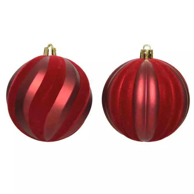 Guľa plastová dekorovaná 8 cm červená 021291