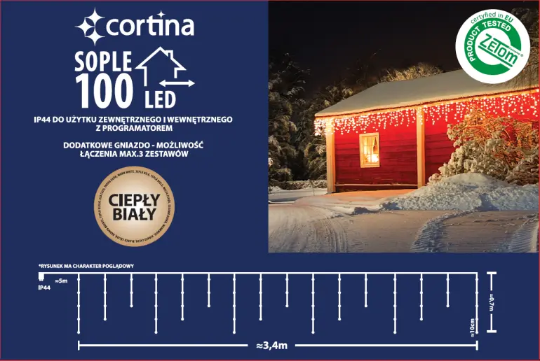 Vianočné svetielka LED cencúle 100l 100/20 vonkajšie T.+Gn.+Pg. Ww