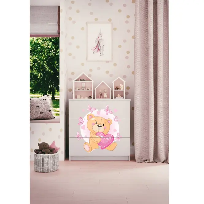 Detská komoda Babydreams biela – Medveď s motýľmi