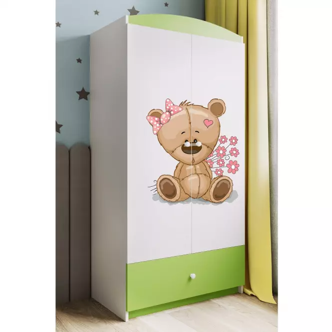 Skriňa Babydreams zelená – Medveď s kvetmi