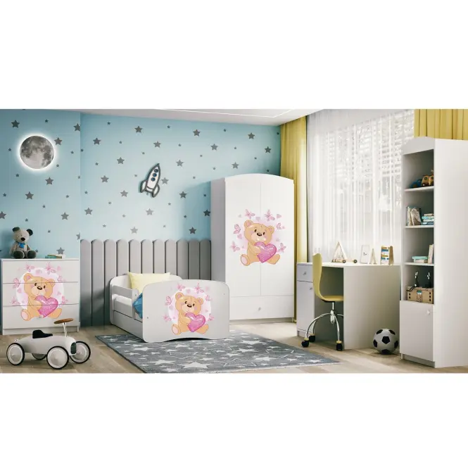 Detská posteľ Babydreams+Sz+M Biely 70x140 Medveď s motýľmi