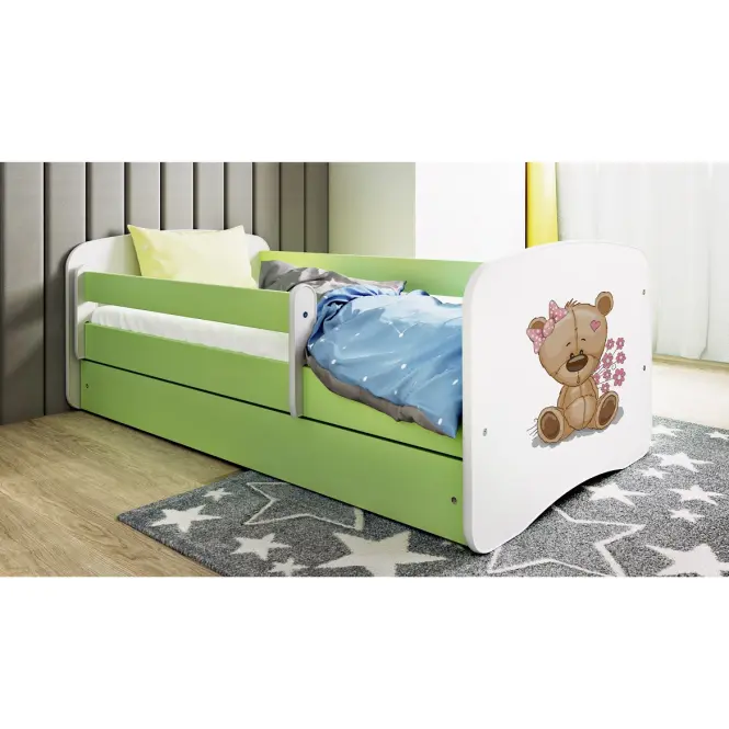 Detská Posteľ. Babydreams+Sz+M zelená 70x140 Medveď s kvetmi,5