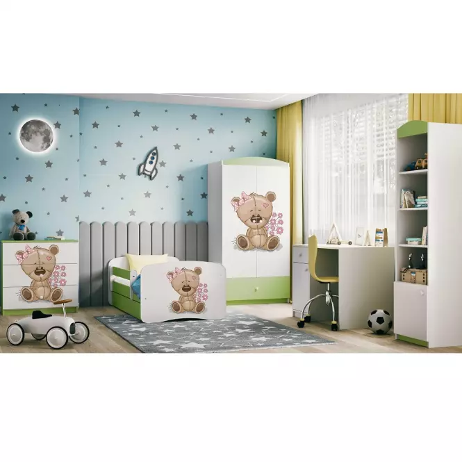 Detská Posteľ. Babydreams+Sz+M zelená 80x180 Medveď s kvetmi,5