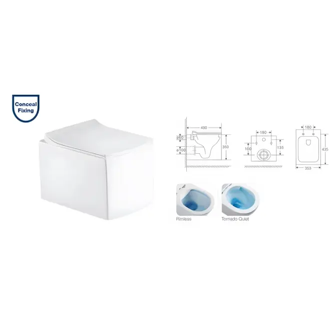 Závesná misa SOLU rimless  s voľne padajúcou doskou,4