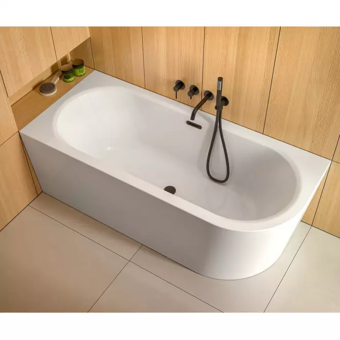 Voľne stojaca vaňa rohová Avita A-Line 170/75 P + sifón klik-klak čierny s prepadom slim
