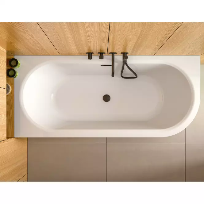 Voľne stojaca vaňa rohová Avita A-Line 170/75 L + sifón klik-klak čierny s prepadom slim