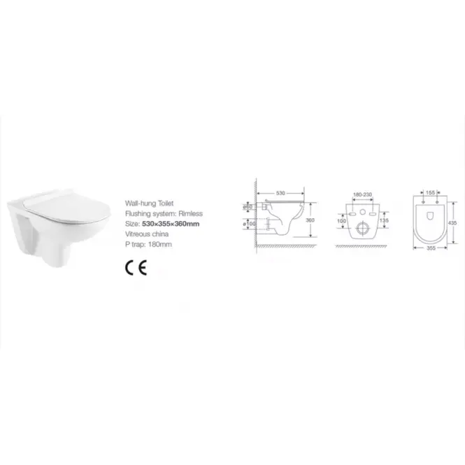Závesná misa Indiana Rimless s doskou voľne padajúca,2
