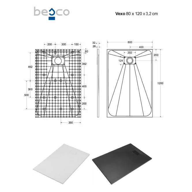 Vanička obdĺžniková Vexo 120x80 biela