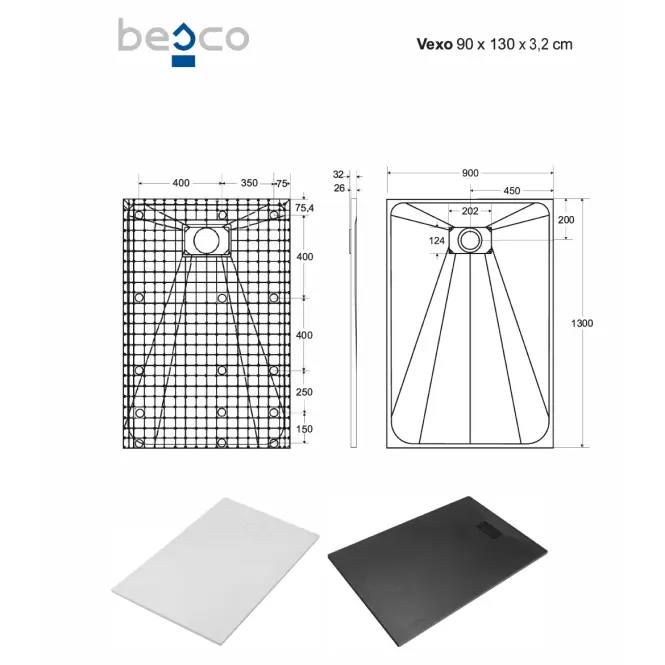 Vanička obdĺžniková Vexo 130x90 biela