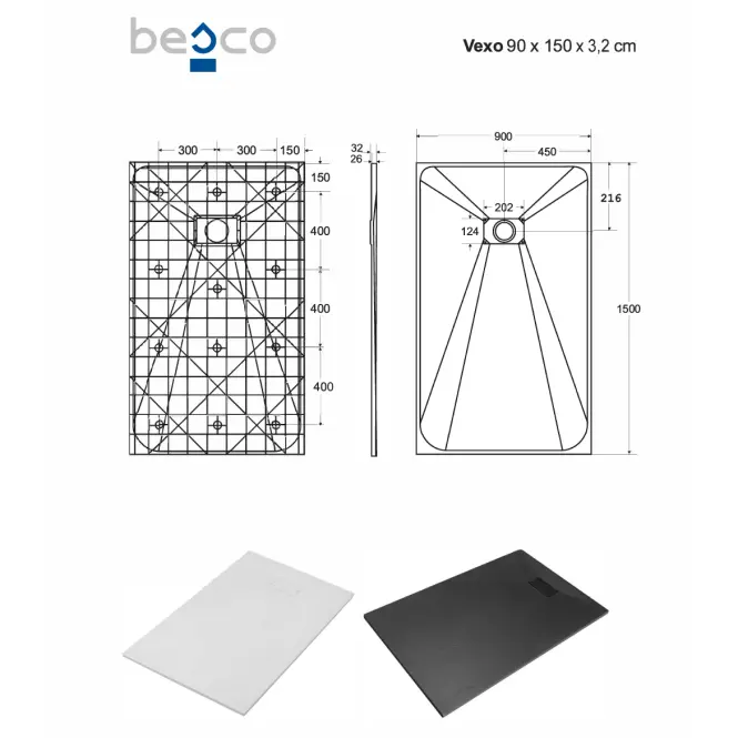 Vanička obdĺžniková Vexo 150x90 biela