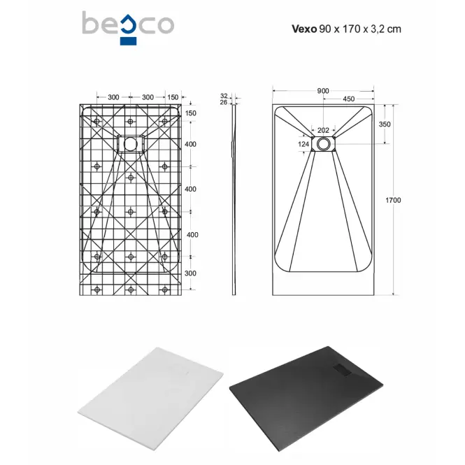 Vanička obdĺžniková Vexo 170x90 biela