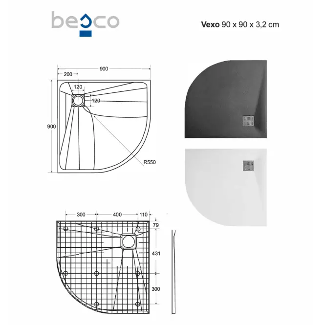 Vanička polokrúhla Vexo 90x90 biela