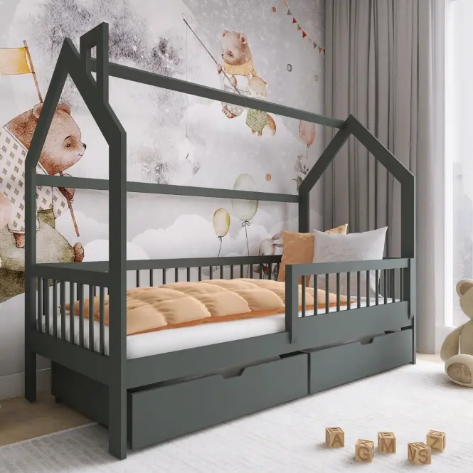 Posteľ Domček Oskar 90x200 grafit