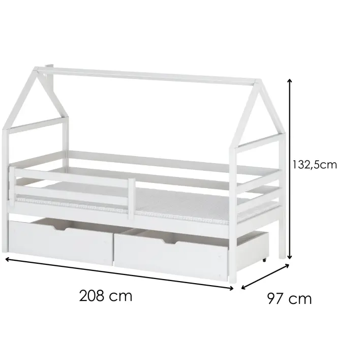 Posteľ Domček Aron 90x200 biela