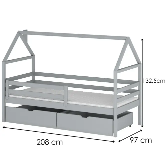 Posteľ Domček Aron 90x200 sivá