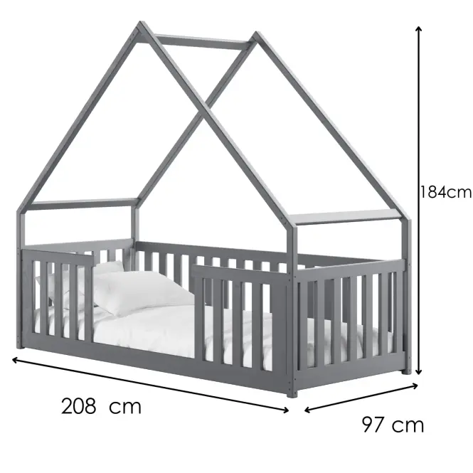 Posteľ Domček Bee 90x200 sivá