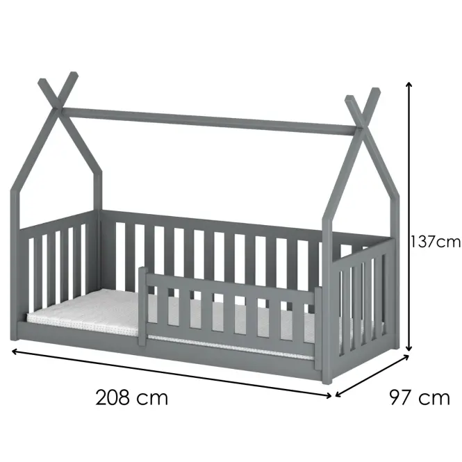 Posteľ Domček Bodzio 90x200 sivá