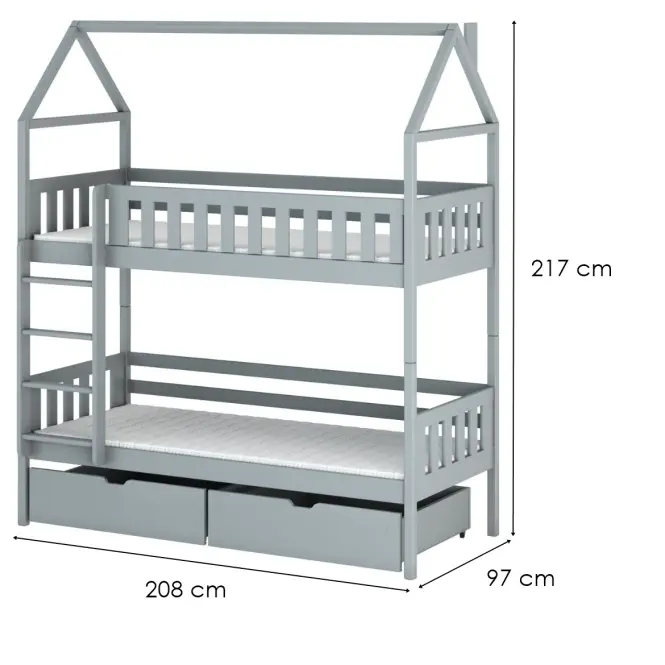 Posteľ Domček Gaja 90x200 sivá