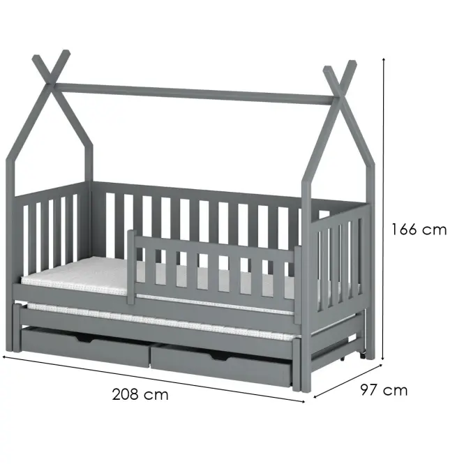 Posteľ Domček Tytus 90x200 sivá
