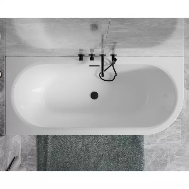 Voľne stojaca vaňa nástenná Avita A-Line 160L + sifón klik-klak čierna