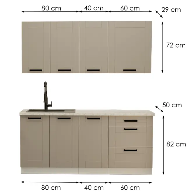 Kuchynská linka Luna Claygrey/Biely 180cm bez pracovnej dosky