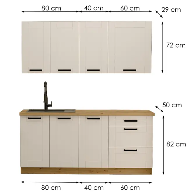Kuchynská linka Luna Biely/Artisan 180cm bez pracovnej dosky
