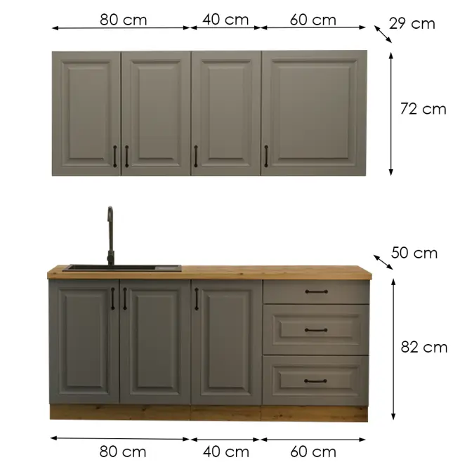 Kuchynská linka Stilo Dustgrey/Artisan 180cm bez pracovnej dosky