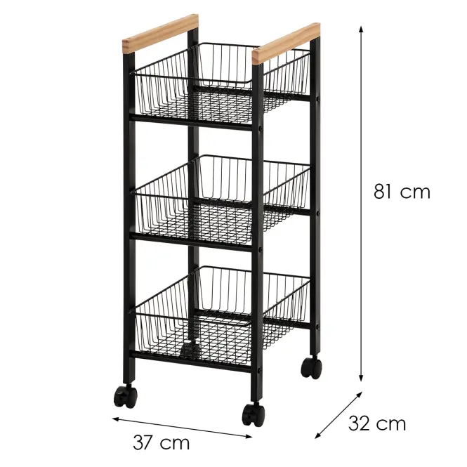 Úložný vozík 3 úrovne čierna/prírodná Gc6010