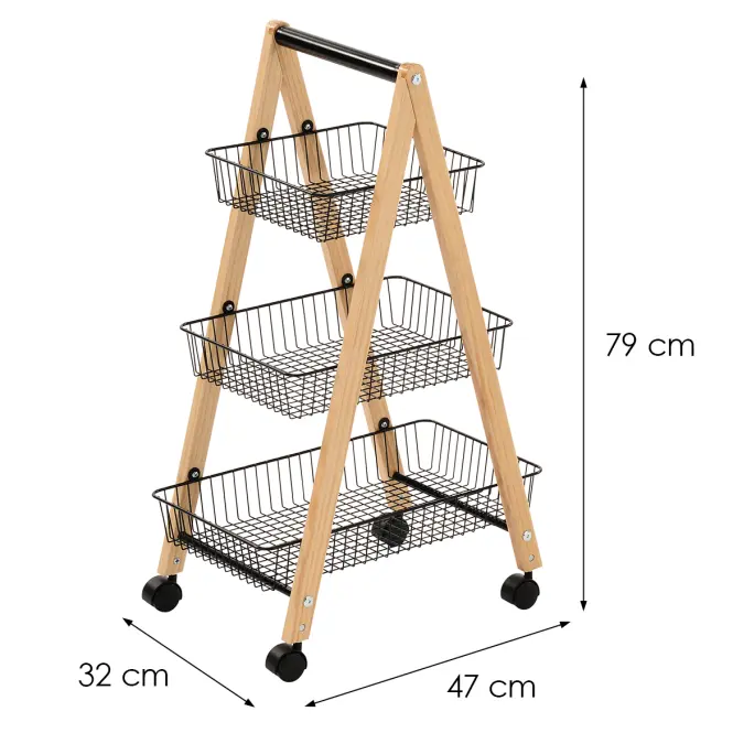 Úložný vozík  3 úrovne prírodná/čierna Gc6182