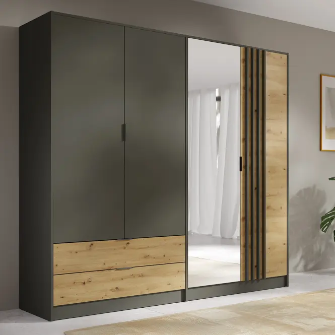 Skriňa Rimini 4d2s Šedá/Dub Artisan