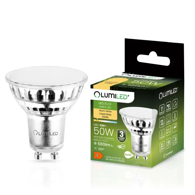 Žiarovka LED GU10 6W 580LM 120ST GLASS CB