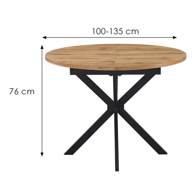 Rozkladací stôl Flint 100-135x100 prírodná/čierna