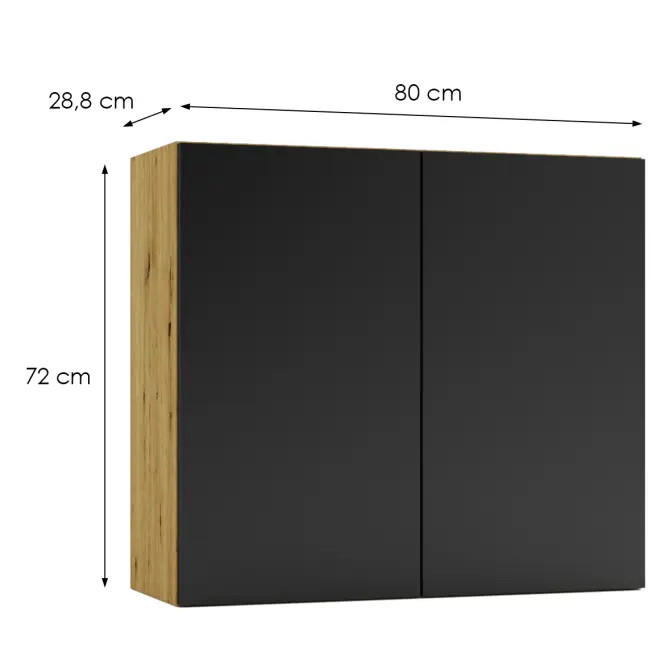 Kuchynská skrinka Cosmo Isabel W80 Čierny hrášok/Dub  Artisan