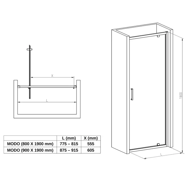 Sprchové dvere Modo 80x190 black,4