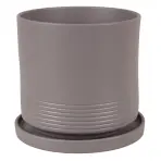 Kvetináč Cylinder Rille 15 cm sivý matná + podmiska
