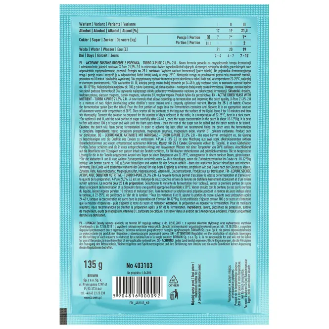 Kvasnice  turbo x-pure 21,3% 48h – 135 g