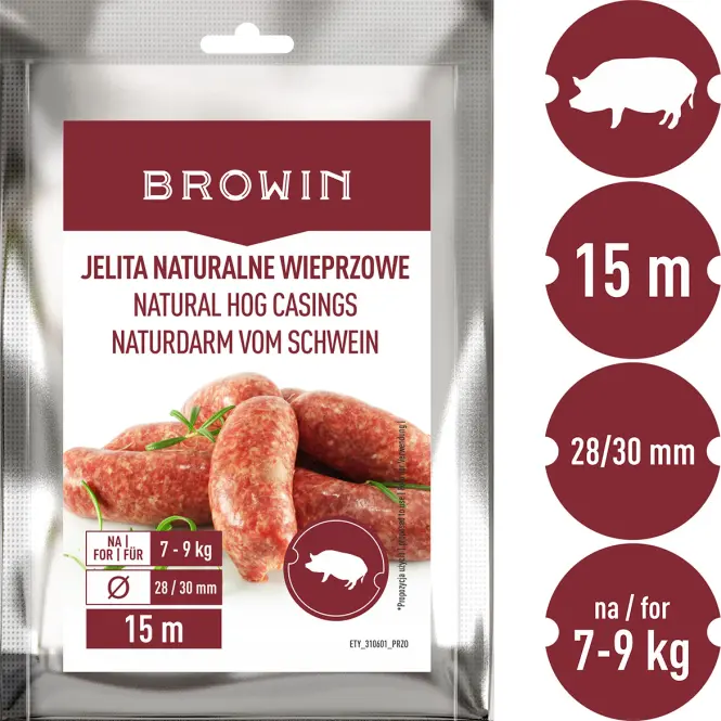 Prírodné bravčové črevá – kaliber 28/30mm – 15m,3
